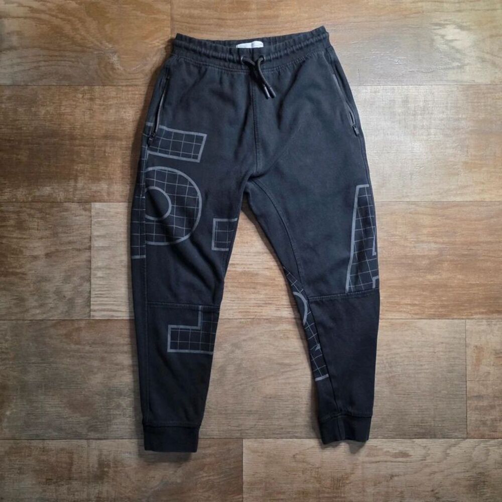 Zara Kids Boys Graphic Grid Joggers Size 10 (CM 140) Black Sweatpants